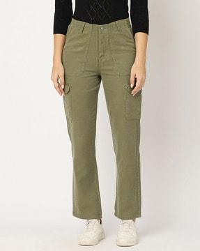 women relaxed fit flat-front cargo pants