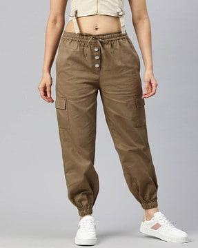 women relaxed fit flat-front cargo pants