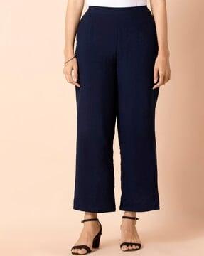 women relaxed fit flat-front palazzos