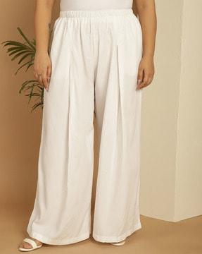 women relaxed fit flat-front palazzos