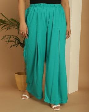 women relaxed fit flat-front palazzos