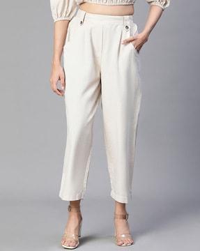 women relaxed fit flat-front pants