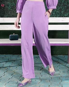 women relaxed fit flat-front pants