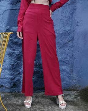 women relaxed fit flat-front pants