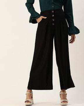 women relaxed fit flat-front pants