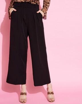 women relaxed fit flat-front pants