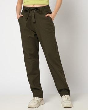 women relaxed fit flat-front pants