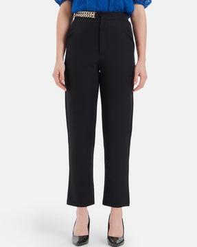 women relaxed fit flat-front pants