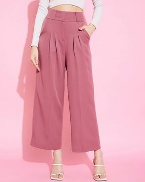 women relaxed fit flat-front pants