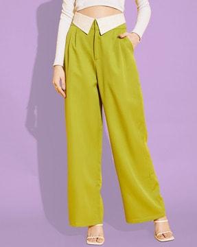 women relaxed fit flat-front pants