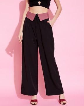 women relaxed fit flat-front pants