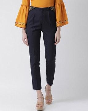 women relaxed fit flat-front pants