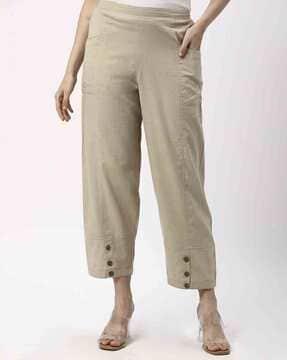 women relaxed fit flat-front pants