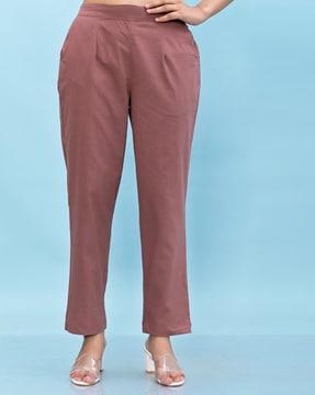 women relaxed fit flat-front pants