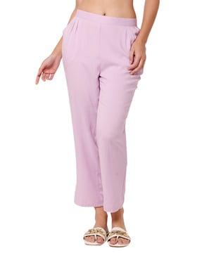 women relaxed fit flat-front pants