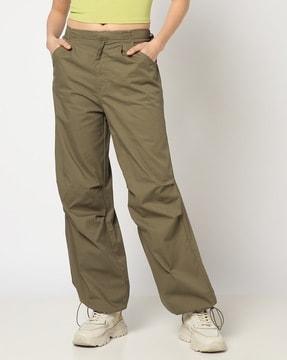 women relaxed fit flat-front parachute pants