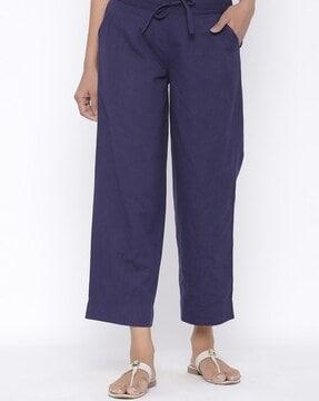 women relaxed fit flat front trousers with insert pocket