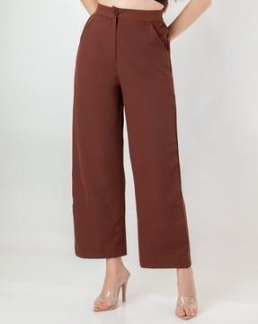women relaxed fit flat-front trousers with insert pockets