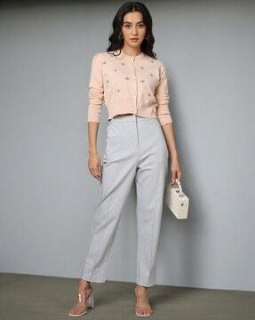 women relaxed fit flat-front trousers