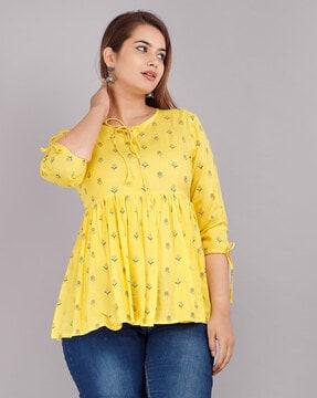women relaxed fit floral print flared top