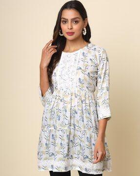 women relaxed fit floral print flared tunic