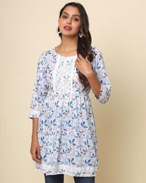 women relaxed fit floral print flared tunic