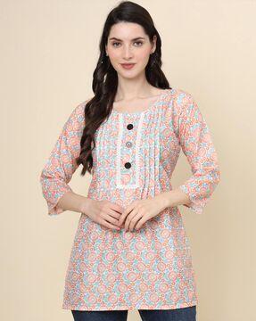 women relaxed fit floral print flared tunic