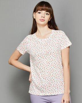 women relaxed fit floral print round-neck top