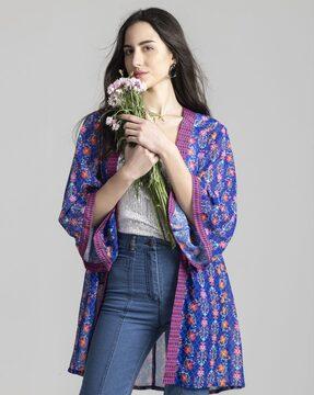 women relaxed fit floral print shrug