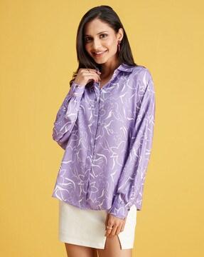 women relaxed fit floral print spread-collar shirt