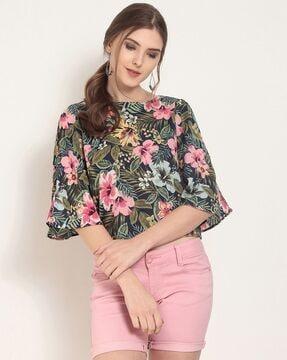 women relaxed fit floral print top