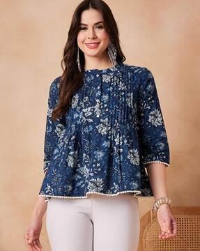 women relaxed fit floral print top