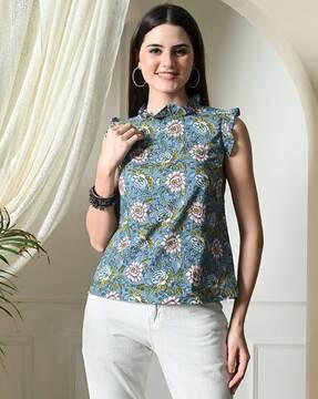 women relaxed fit floral print top