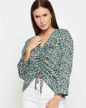 women relaxed fit floral print v-neck top