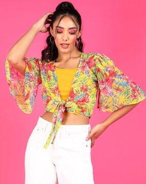 women relaxed fit floral shrug