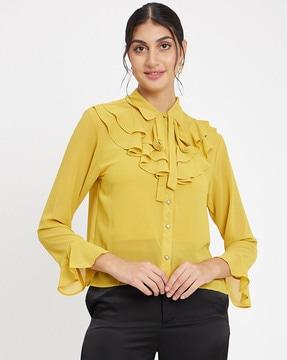 women relaxed fit frilled shirt