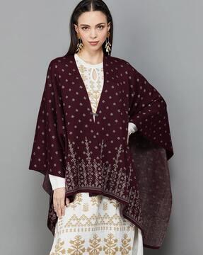 women relaxed fit front-open poncho shrug