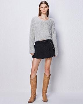 women relaxed fit furry pullover