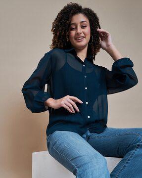 women relaxed fit georgette shirt