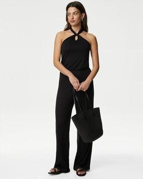 women relaxed fit halter-neck jersey jumpsuit