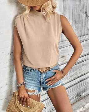 women relaxed fit high-neck top