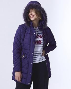 women relaxed fit hooded puffer jacket
