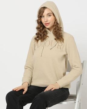 women relaxed fit hoodie with tonal embroidery