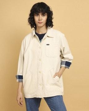 women relaxed fit jacket with patch pockets