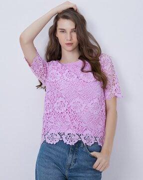 women relaxed fit lace top