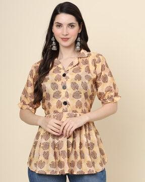 women relaxed fit leaf print flared tunic
