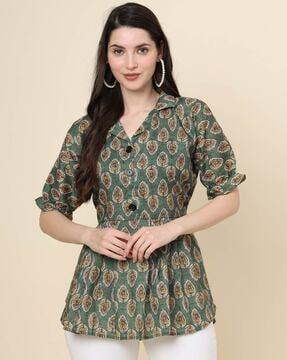 women relaxed fit leaf print flared tunic
