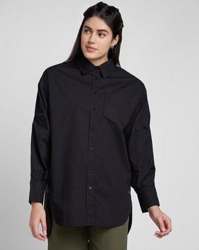 women relaxed fit longline cotton shirt