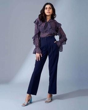 women relaxed fit overlap pleated trousers