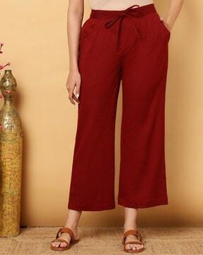 women relaxed fit palazzos with drawstring waist